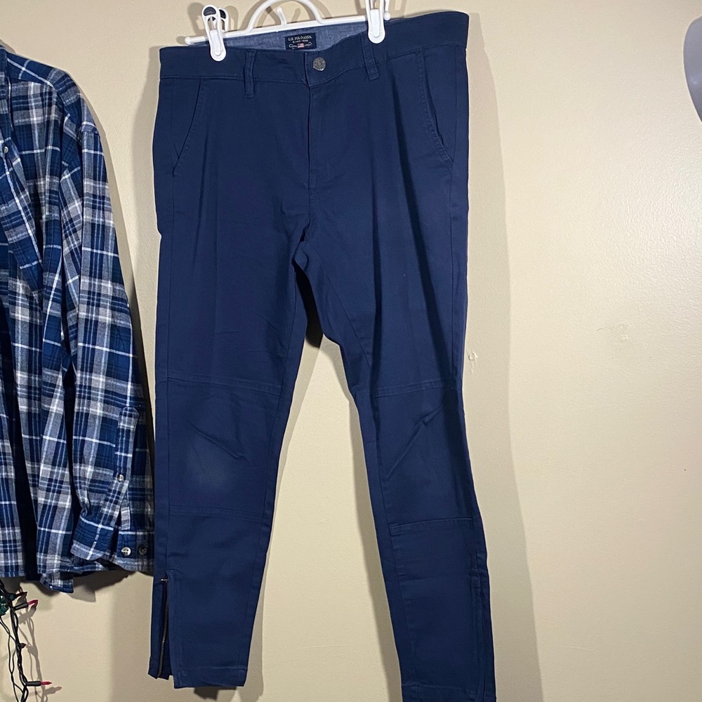U.S. Polo Assn. Men's Deep Blue Chinos US212103J 98%Cotton Riding zipper cuffs
